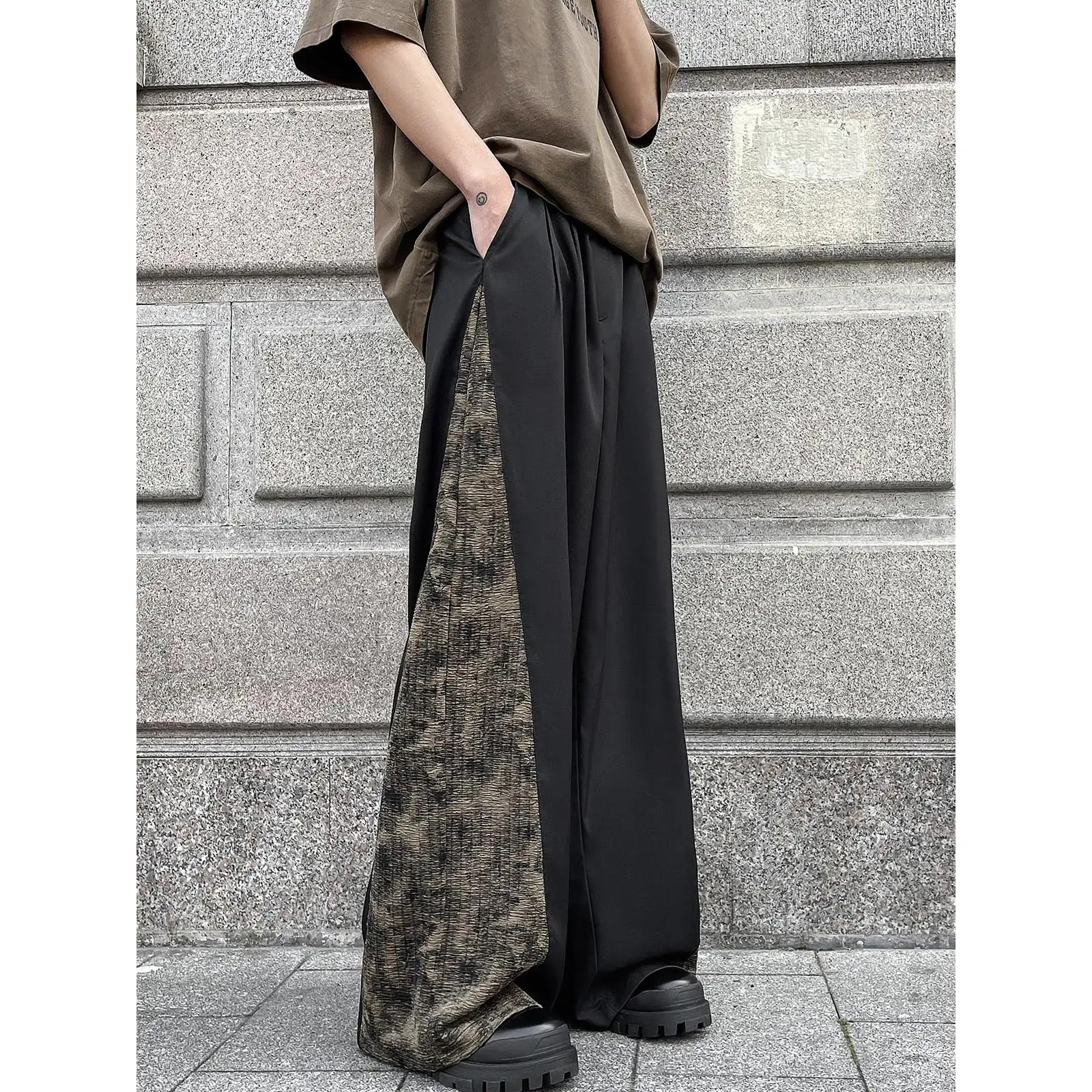 

Summer Men's Straight Leg Pants Draped Splicing Casual Trendy Retro High Street Small Design Sensation Business Cleanfit