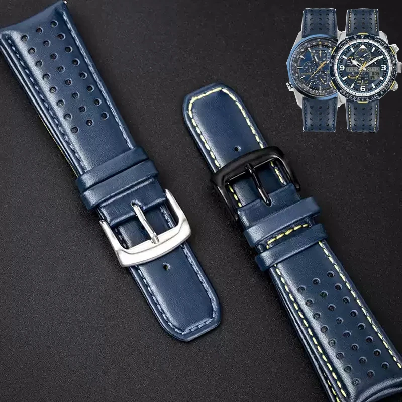 

Watchband For CITIZEN Blue Angel Men Radio Wave Watch AT8020-54L/8020-03L/JY8078 curved end Genuine Leather 22mm 23mm Bracelet