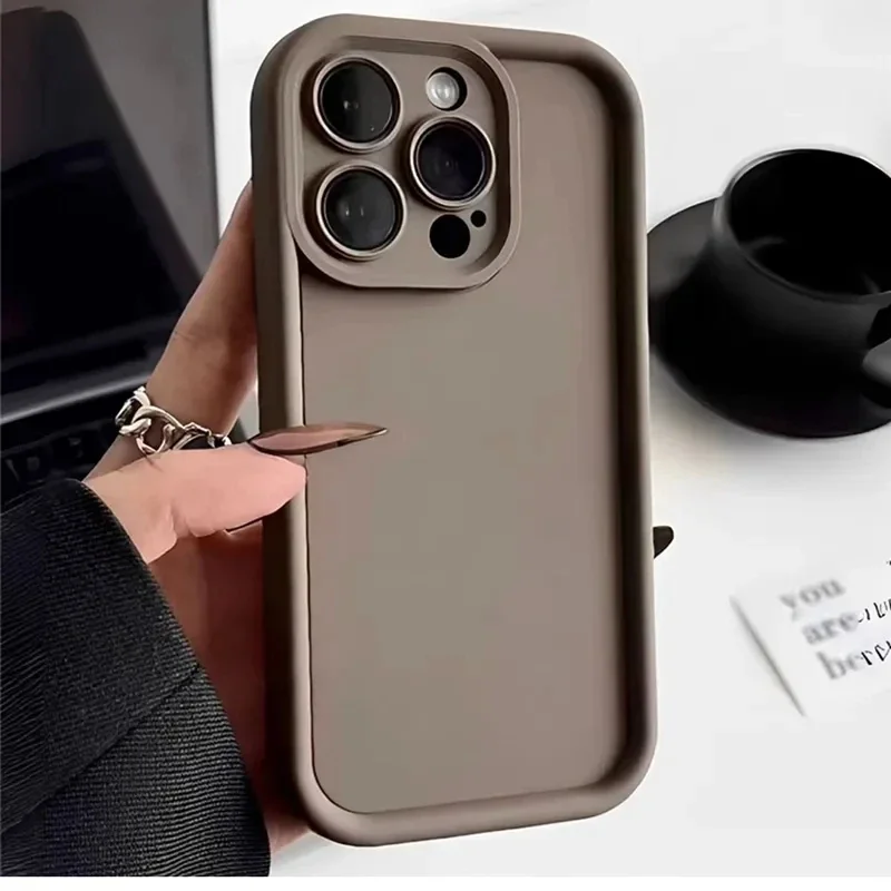 Simple Silicon Carbide Solid Color Phone Case For iPhone 16 15 14 13 12 11 Pro Max Plus Shockproof Protection Cover