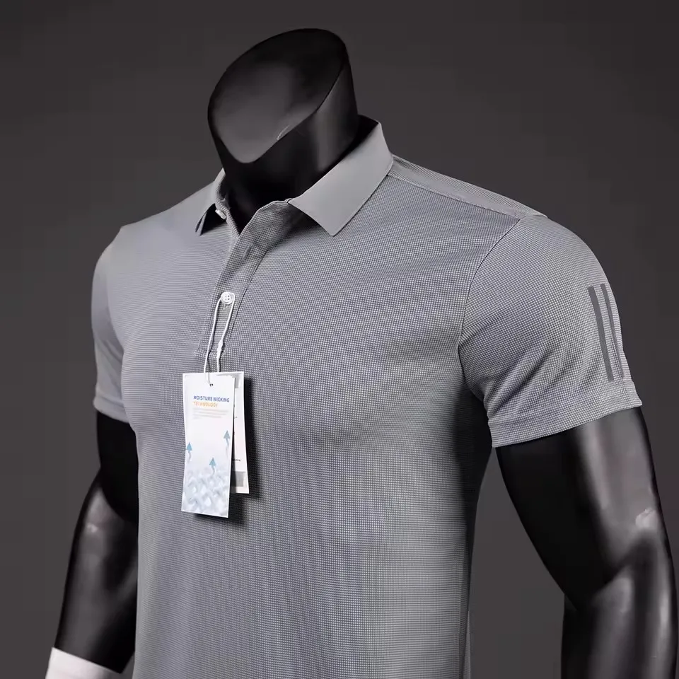 Camisa polo masculina casual sólida respirável camisa verão roupas esportivas de secagem rápida topos camisas polo manga tira reflexiva
