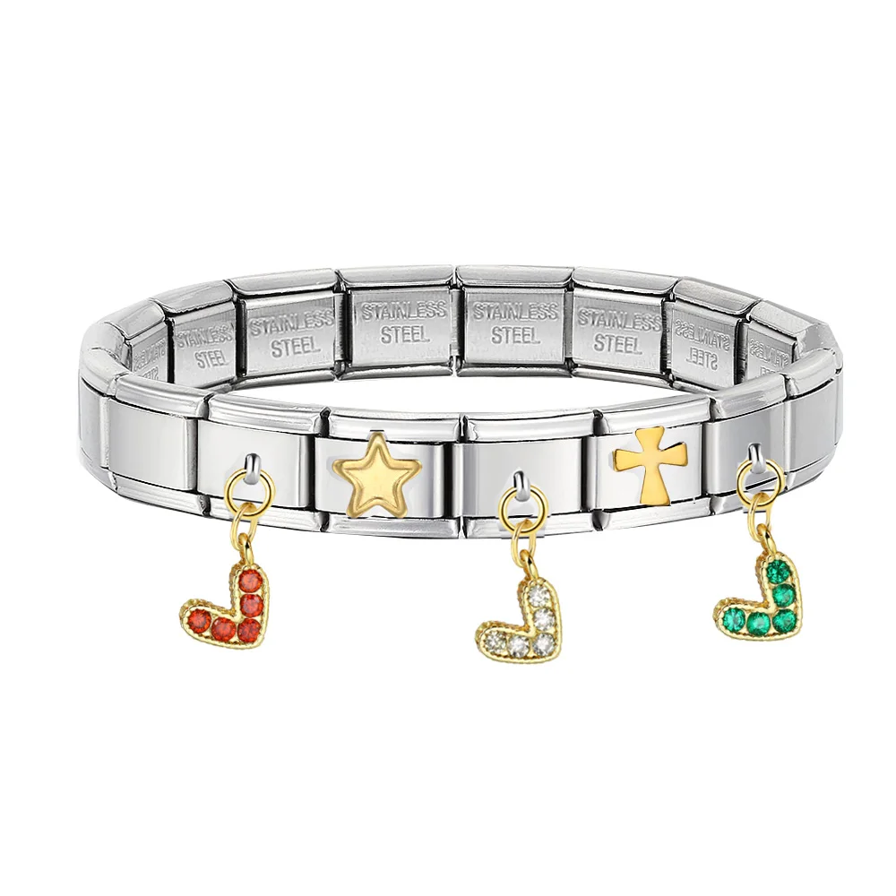 Y2k Bunter Herz-Anhänger mit CZ-Steinchen, Modischer Italienischer Charm-Anhänger, Passend für 9mm Edelstahl-Armbänder, DIY-Schmuckherstellung – Detail 1