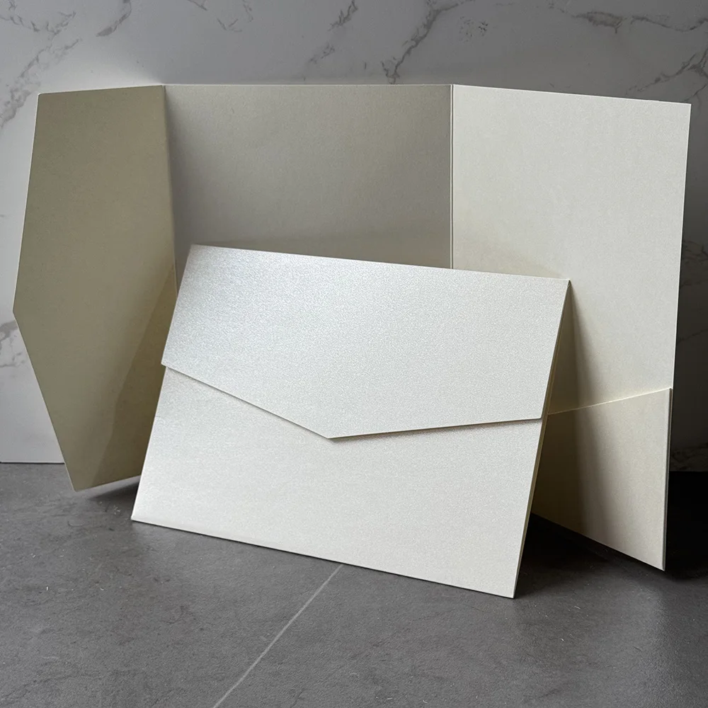 25pcs Blank Pocketfold Card Invitation DIY wedding paper envelope，pearl ivory