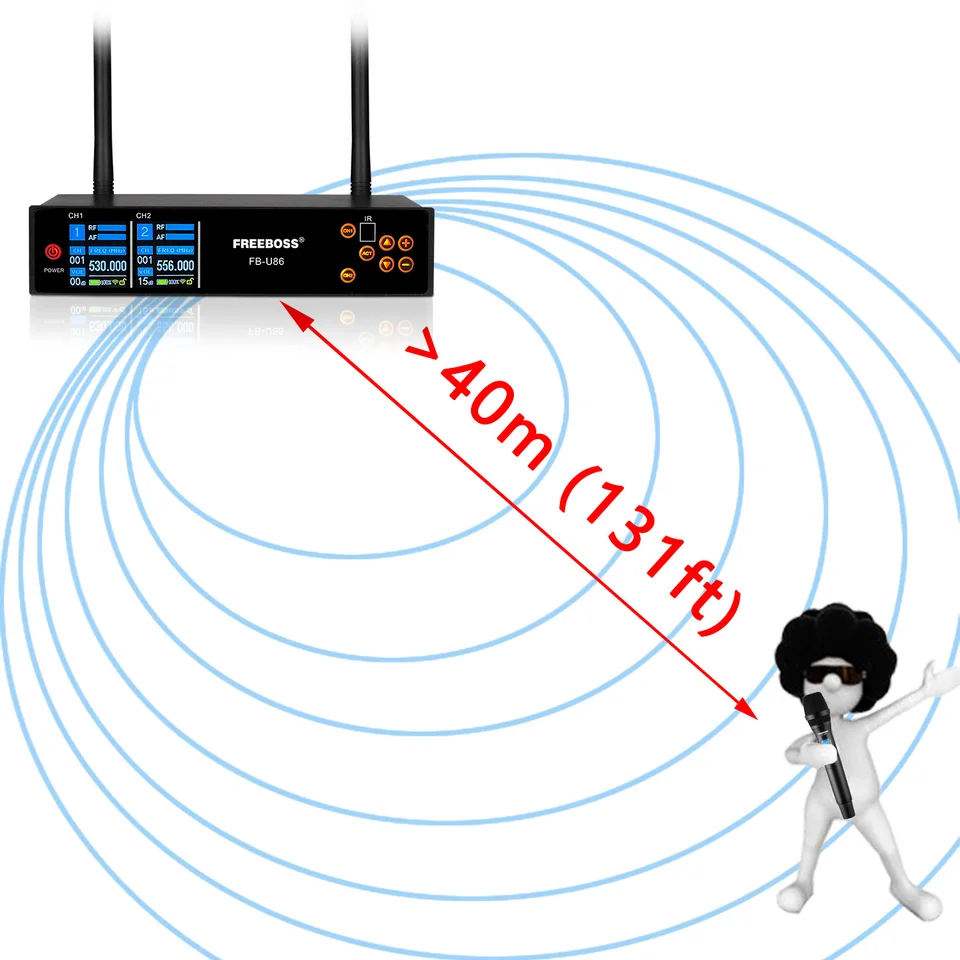 FREEBOSS TFT Screen 2 Way UHF Wireless Microphone Adjustment