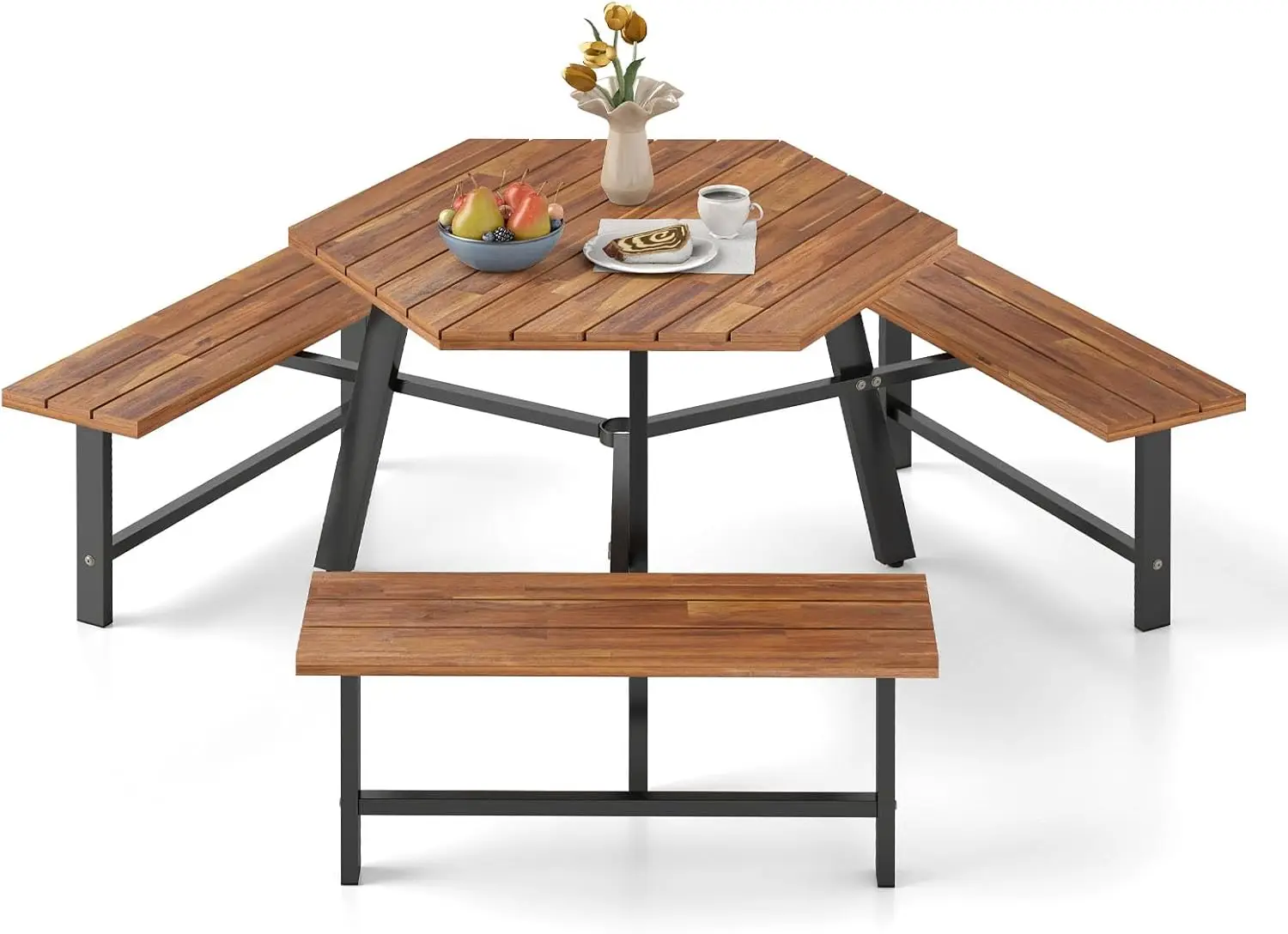 Picnic Table Bench Set for 6,with 3 Seats, 1.97