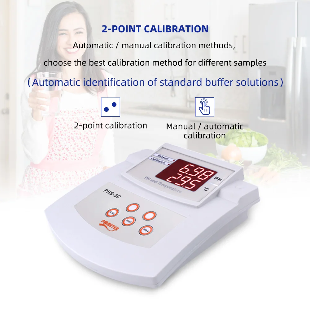 PHS-3C Benchtop Automatic Calibration PH Meter Thermometer PH Probe Connector Sensor PH Tester Laboratory Water Quality Analyzer