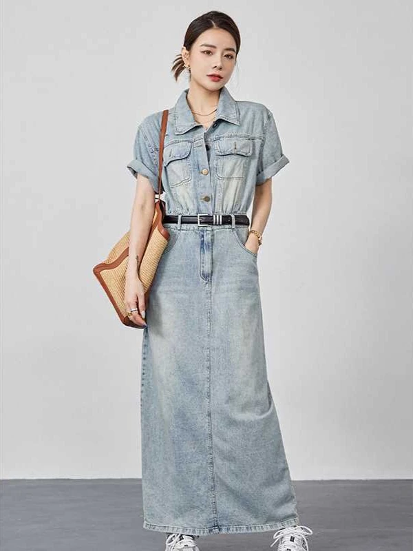 

Spring and Summer New Women's Denim Dress Commuting High Waisted Denim Dress