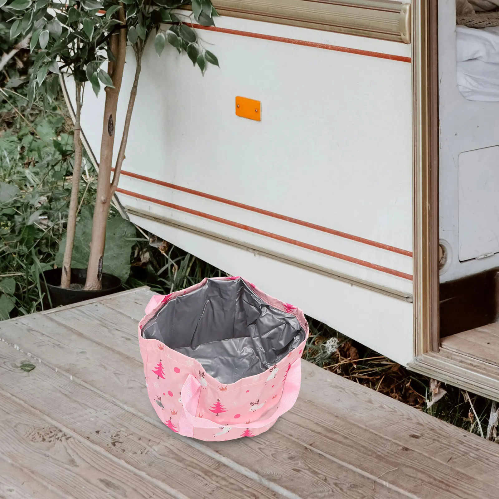 

Outdoor Folding Basin Pink Deer Water Bag Collapsible Container Portable Picnic Holder Large Capacity Canvas Car Wash Camping
