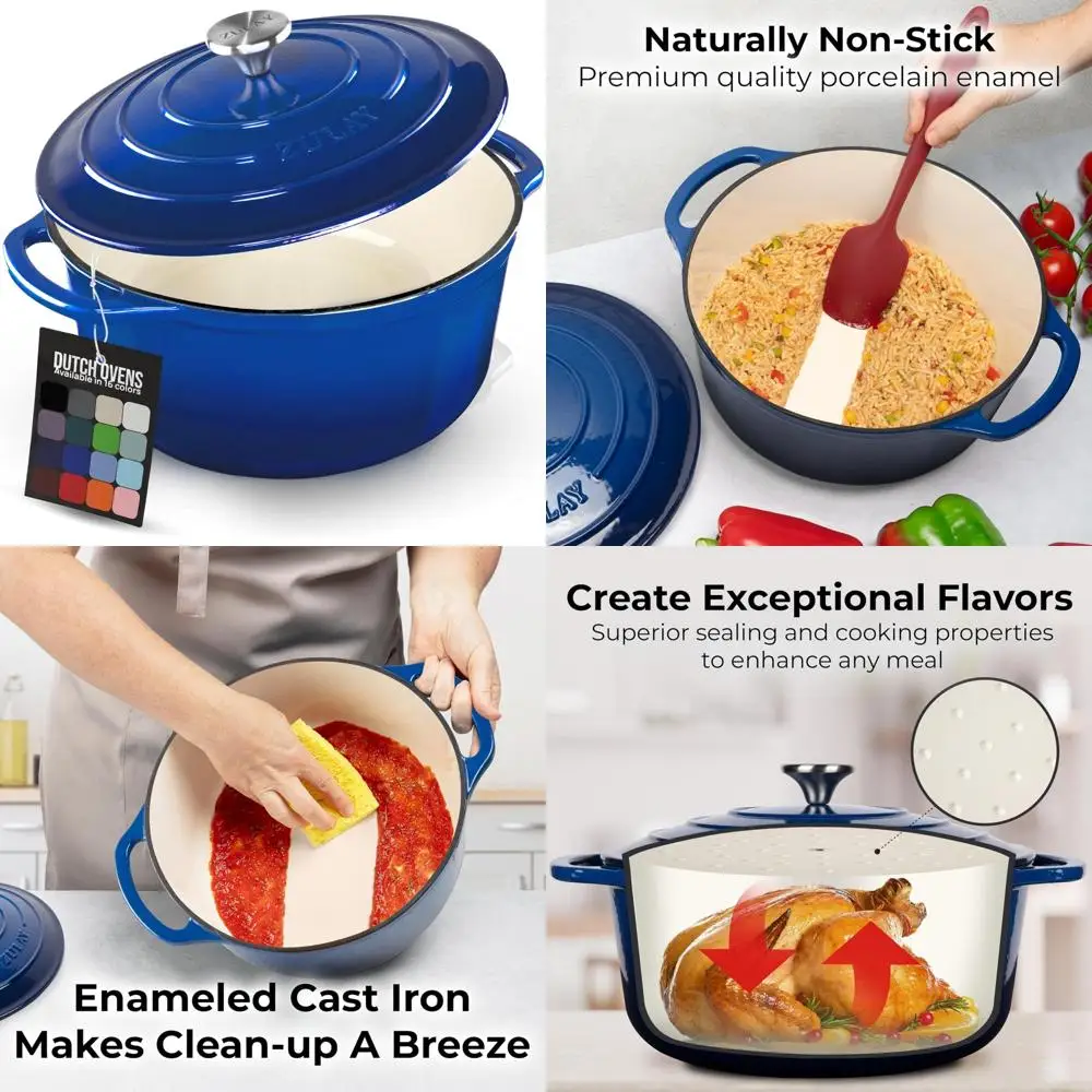 

Enameled Cast Iron Dutch Oven Pot 6 Quart - Heavy-Duty, Oven Safe to 500°F, Premium Durability, Large Cooking Capacity