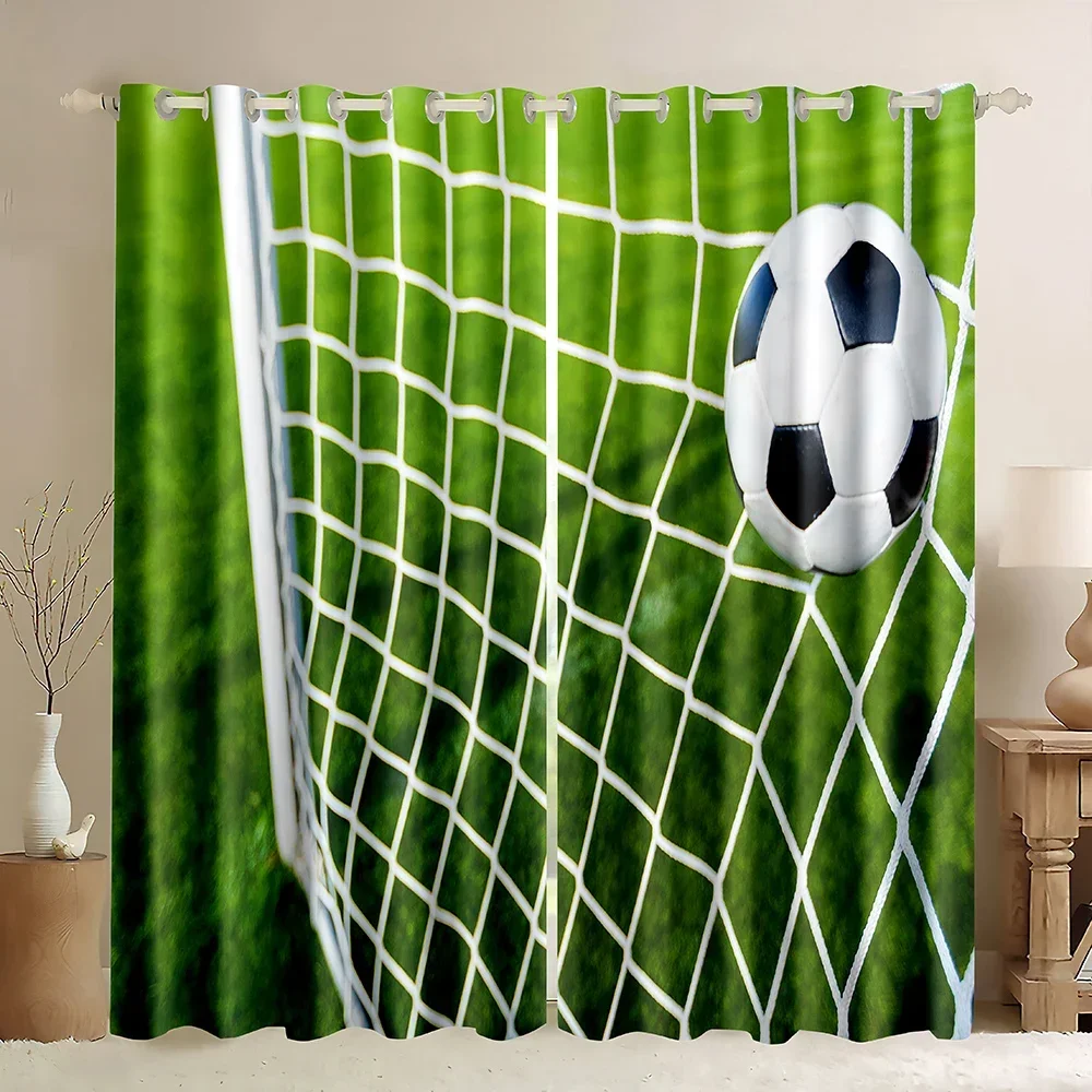 Boys Football Window Curtains Sports Theme Curtains Burning Soccer Ball Pattern Decor Competitive Games Blackout Curtains