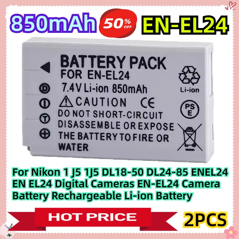 

For Nikon 1 J5 1J5 DL18-50 DL24-85 ENEL24 EN EL24 Digital Cameras EN-EL24 Camera Battery 850mAH 7.4V Rechargeable Li-ion Battery
