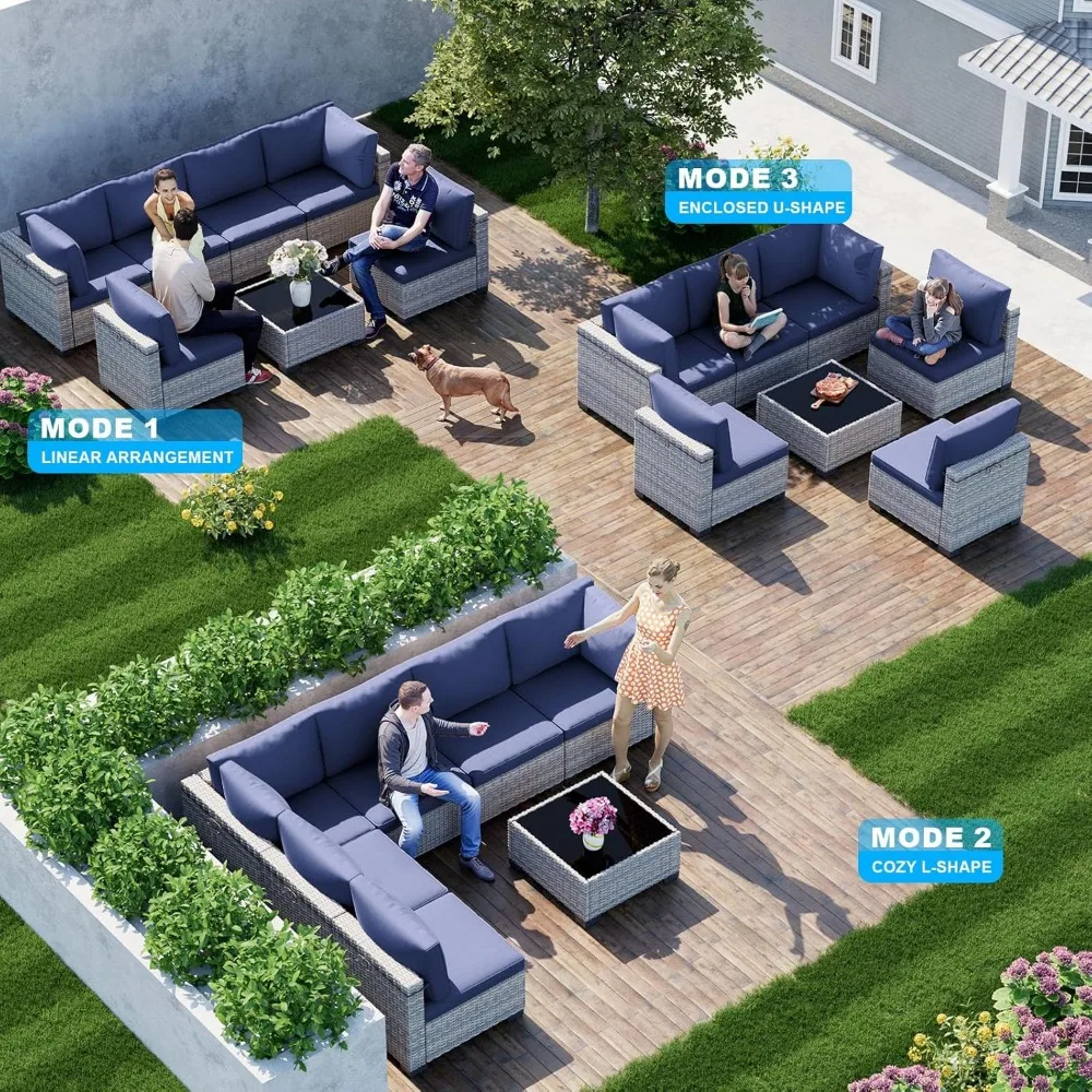 Outdoor Modular Sectional Sofa Set with Plush Cushions, 7-Piece Patio Furniture, Thick-Woven Wicker Rattan, Rust-Resistant