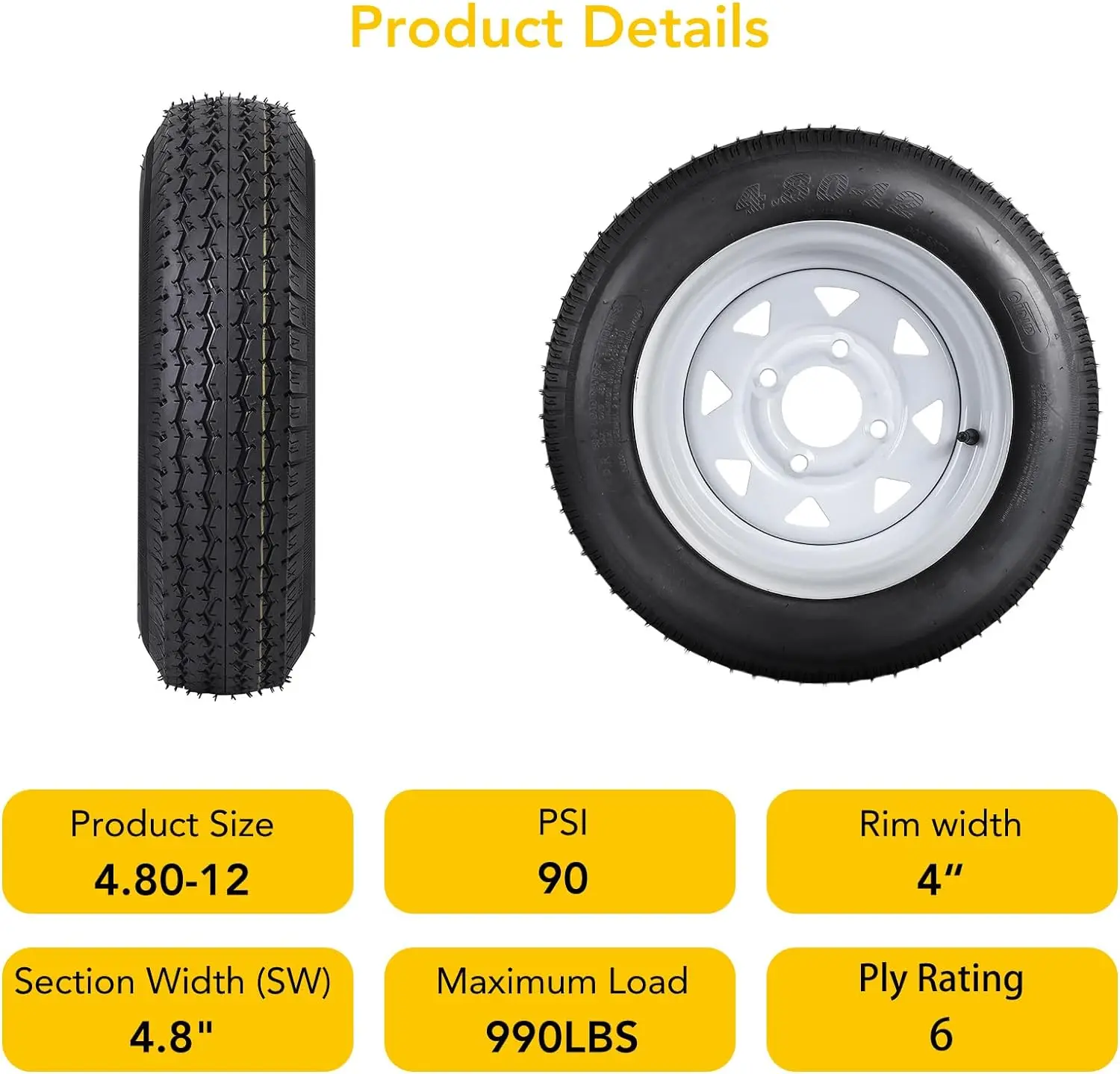 إطارات مقطورة مع 12 "الحافات ، 4 العروة على" ، نطاق الحمل C ، 6pr ، من من 12 إلى 12 ،! x 12 ،! 12 ، 12 ، 2