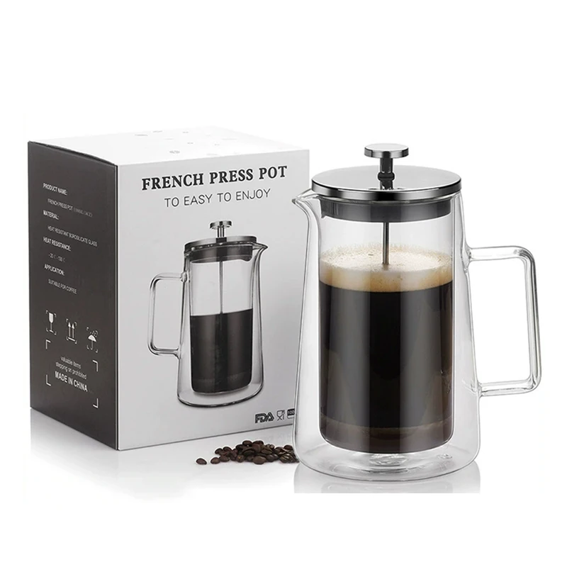 

Французский пресс из боросиликатного стекла, кофейник 350/650/1000 мл, двухслойный изолированный настенный фильтр для обертового приготовления кофе в горшке