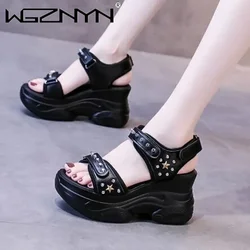 NEW 2025 Luxury Beach Sandal Woman Shoes Lady Suit Female Increasing Height High Heels Clogs Wedge Muffins Shoe Summer Sandals