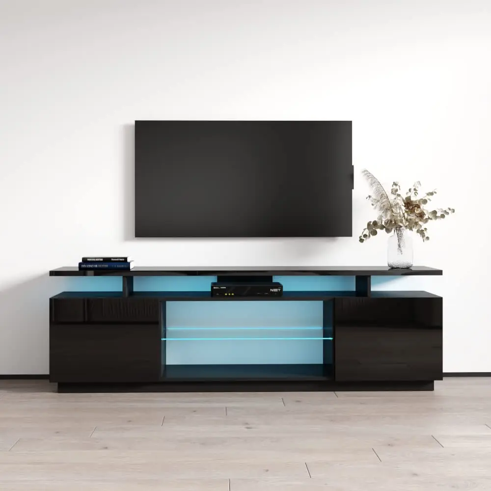 High Gloss Modern TV Stand with LED Lighting for Living Room, Fits up to 80