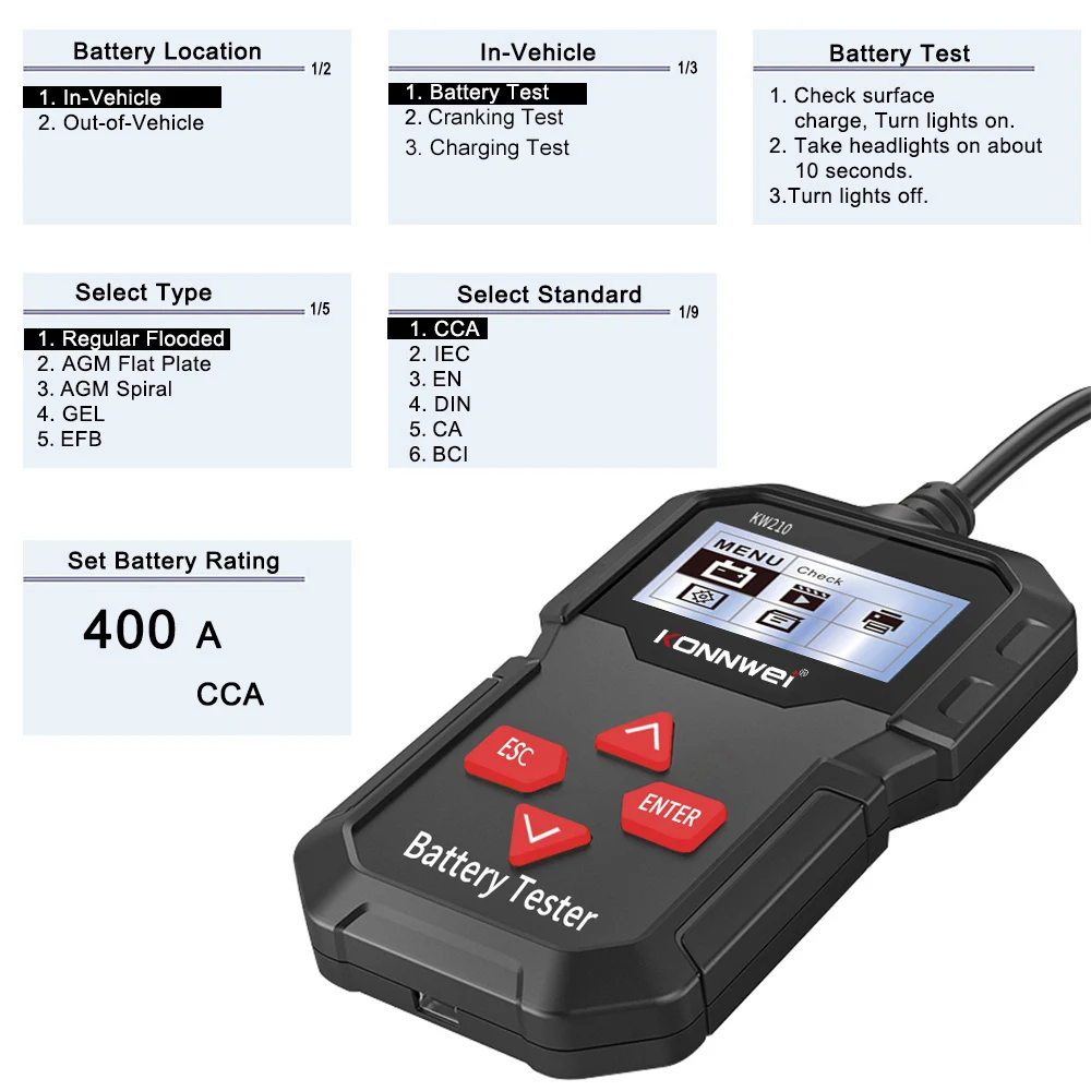 Professional 12V Digital Car Battery & Alternator Analyzer, Waveform & Voltage Test Tool