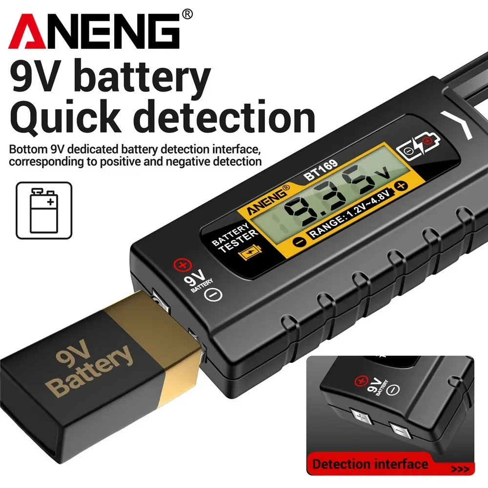 ANENG BT169 probador de batería Universal 9V 1,5 V prueba de pila de botón LCD indicador de batería comprobador analizador doméstico herramientas de medidor