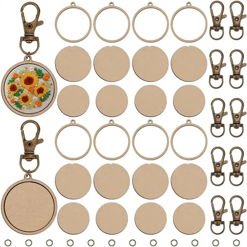 

【CHRISTMAS 】Mini Wooden For Embroidery Hoop Keychain 12 Set Round For Embroidery Hoops With Keychain For Earrings Hooks