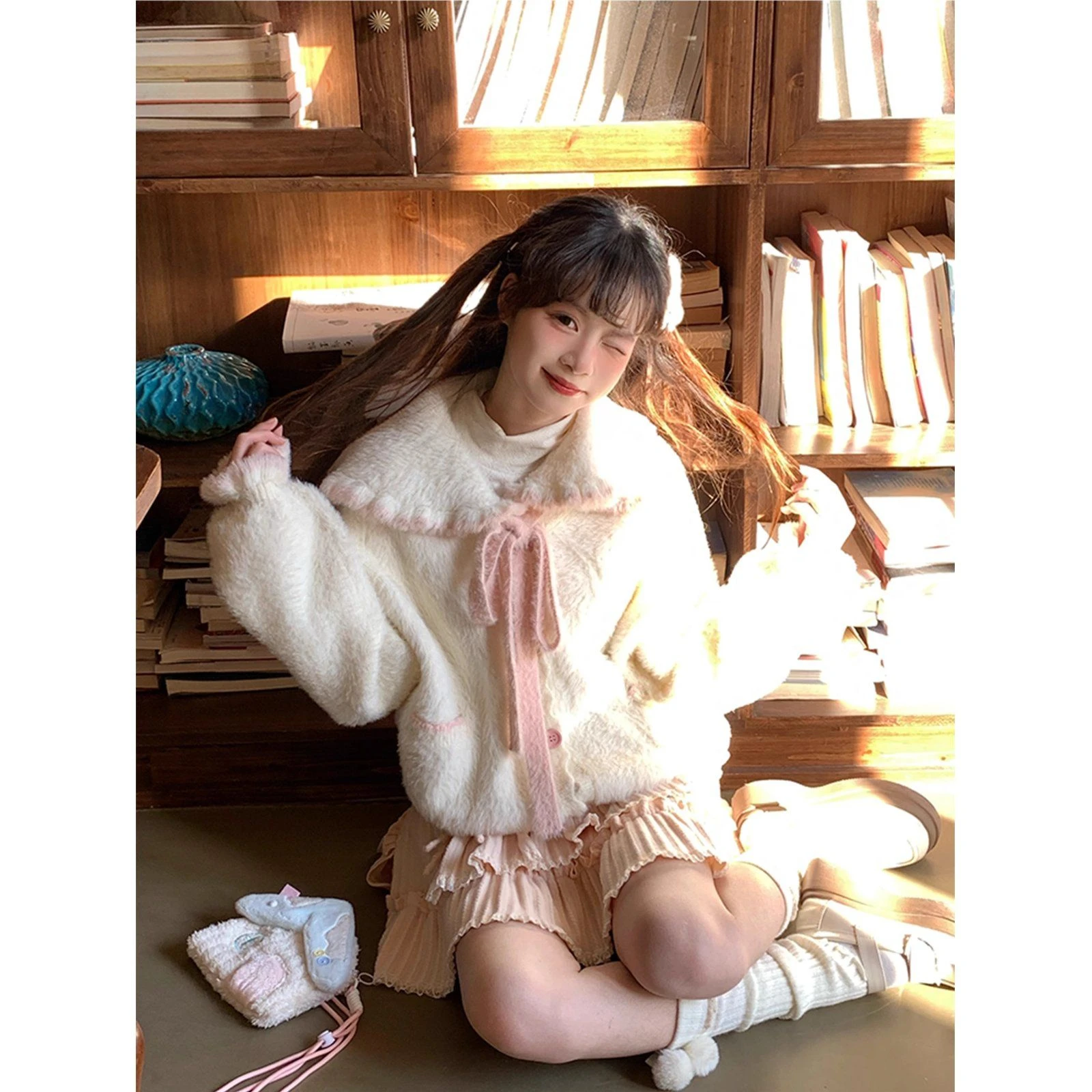 اليابانية Kawaii محبوك سترة المرأة عادية سليم Y2k ملابس طويلة الأكمام رقيقة طويلة الأكمام الحلو البلوز الإناث خمر شيك