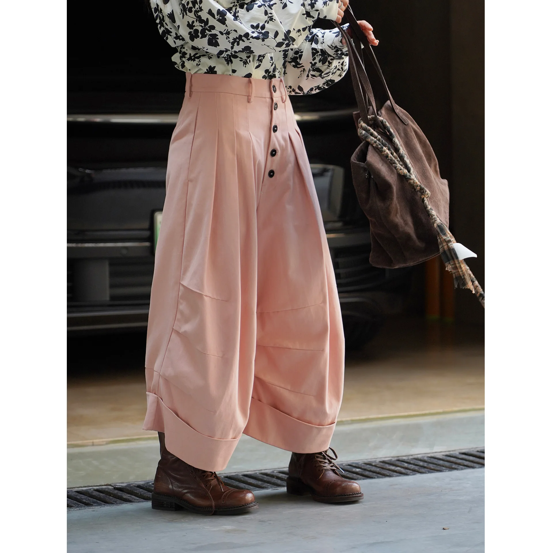 

SuperAen, осенние новые японские простые и свободные плиссированные широкие повседневные брюки, свободные повседневные женские брюки с девятью точками