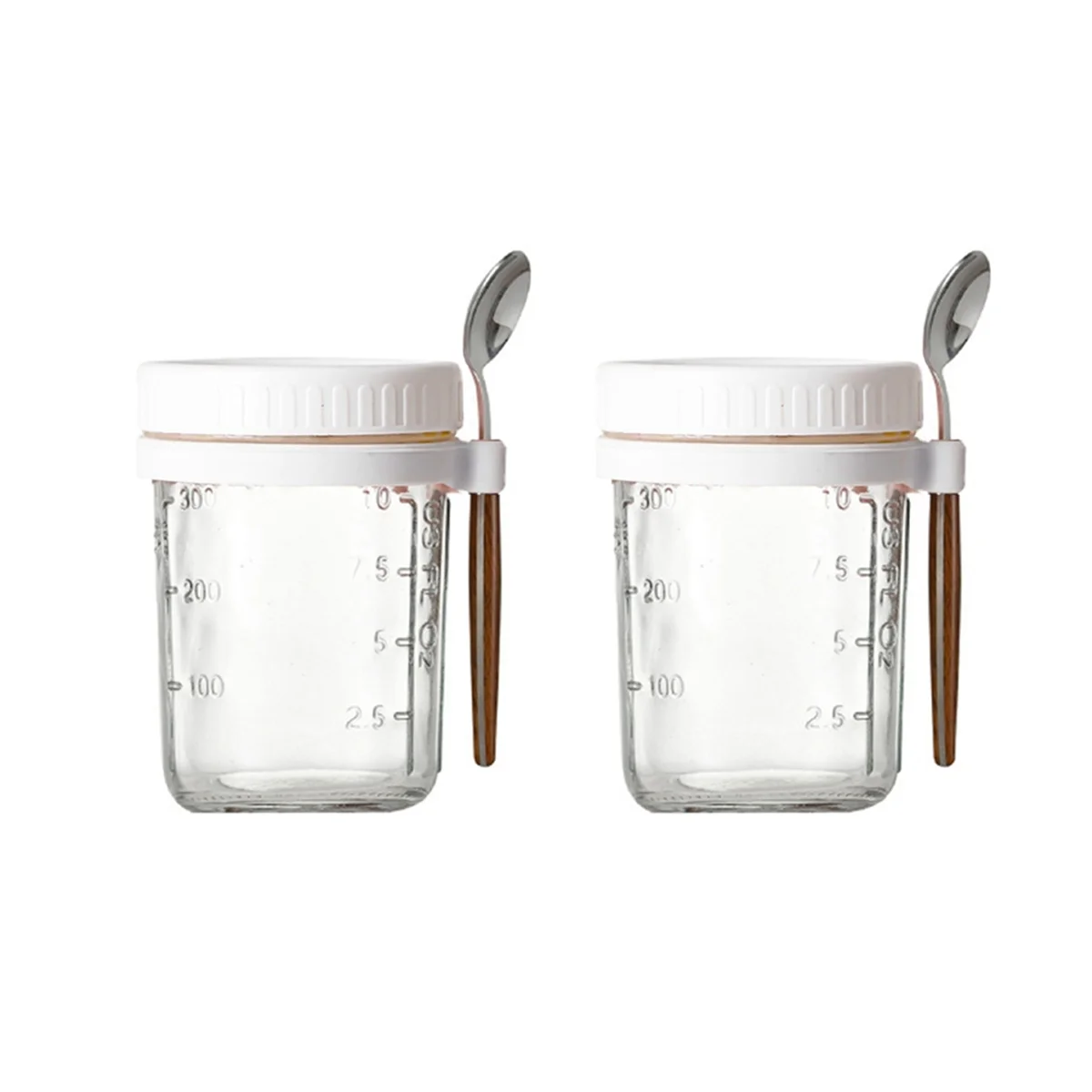 2pcs Breakfast Cup Container Airtight Oatmeal Jar with Cover and Spoon Portable Oatmeal Cup for Salads Cereal White