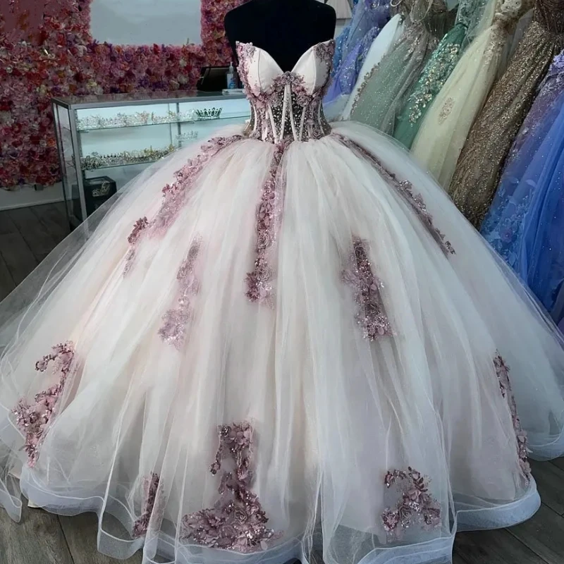 AAQ19 Aangepaste Prinses 14 15 Meisje Verjaardagsfeestje Jurk V-hals Kralen Applique Puffy Vrouwen Prom vestidos de 15 quinceañera