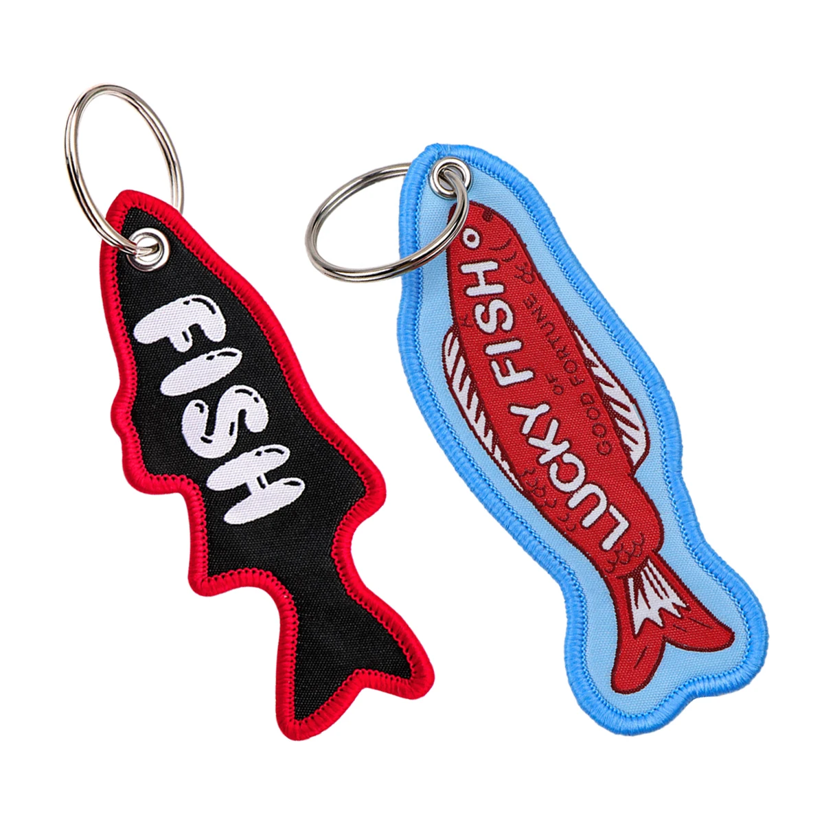 Good Lucky Fish Embroidery Key Fobs Fish Shaped Key Tags Keychains for Motorcycles Cars Fashion Key Rings Accessories Gifts 1Pcs