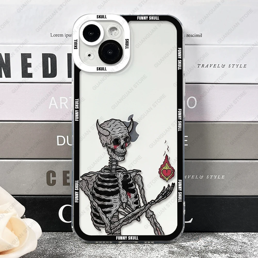 Case For iPhone 16 15 14 Pro Max 13 12 Mini 11 XS X XR SE 7 8 Plus Soft Cover Funny Skull