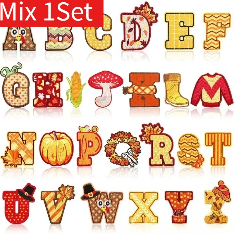 

Lots of Thanksgiving Theme Embroidery Patches 26 English Letter Patch Set of Pumpkin Autumn Harvest Wholesale Ironing 10PCS