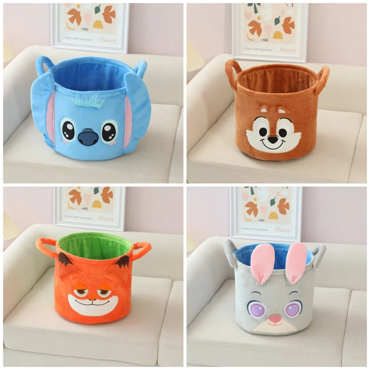 Lovely Foldable Storage Bin Stitch Alien Nick Judy Cartoon Storage Box Bedroom Children's Room Large Capacity Storage Basket