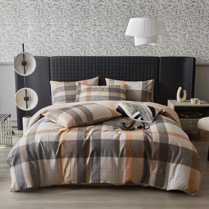 Plaid Duvet Cover Single/Queen, 3/4 Pcs Set, Cotton Reversible Geometric Bedding Set Luxury Soft Farmhouse Gingham Quilt Cover