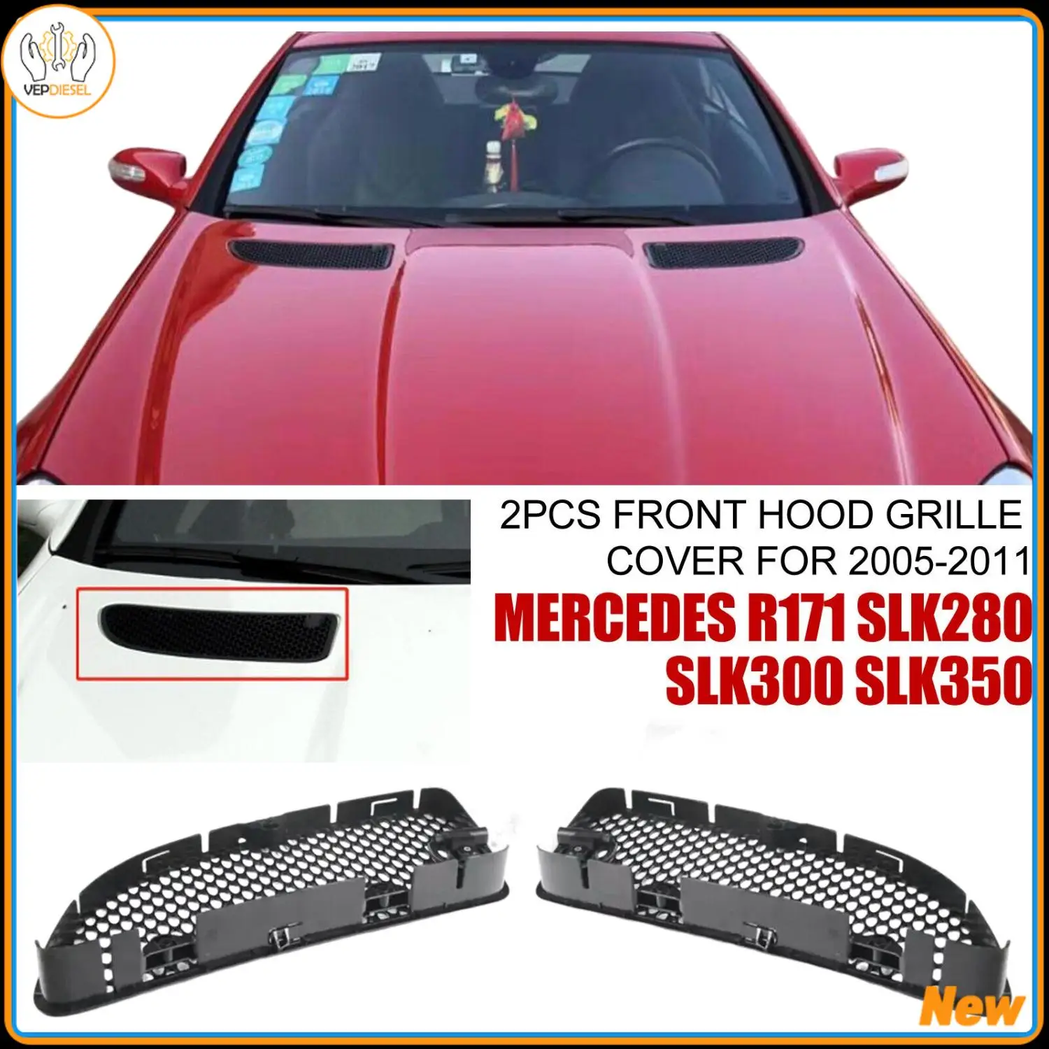 1Pair Front Hood Grille 1718800385 1718800485 For Mercedes R171 SLK280 SLK300 SLK350 2005-2011 New Car Parts