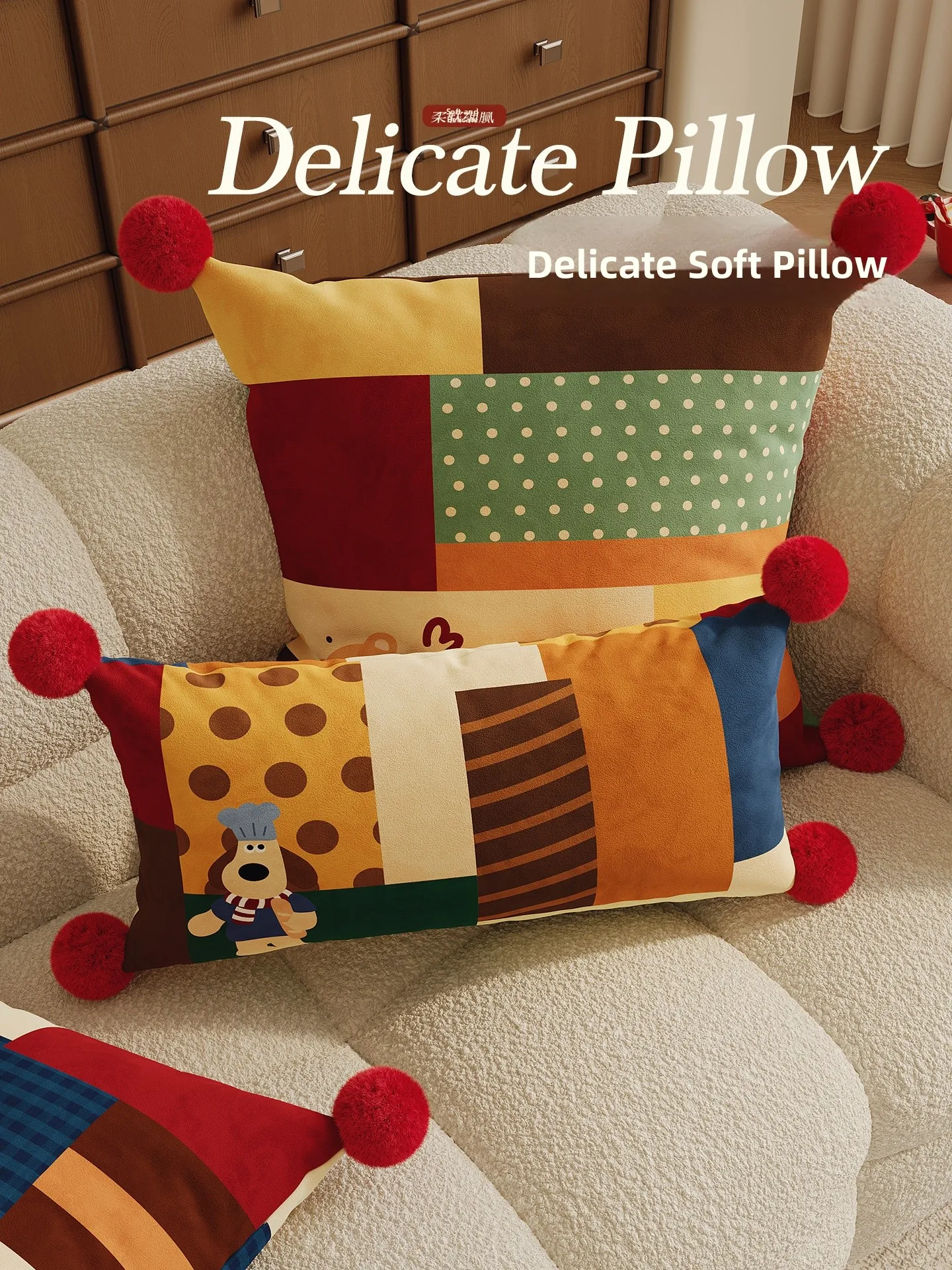 

American Style Cartoon Pillow Sofa Living Room Backrest Pad Window High-End Decorative Pillow Bedroom Bed Head Pillow