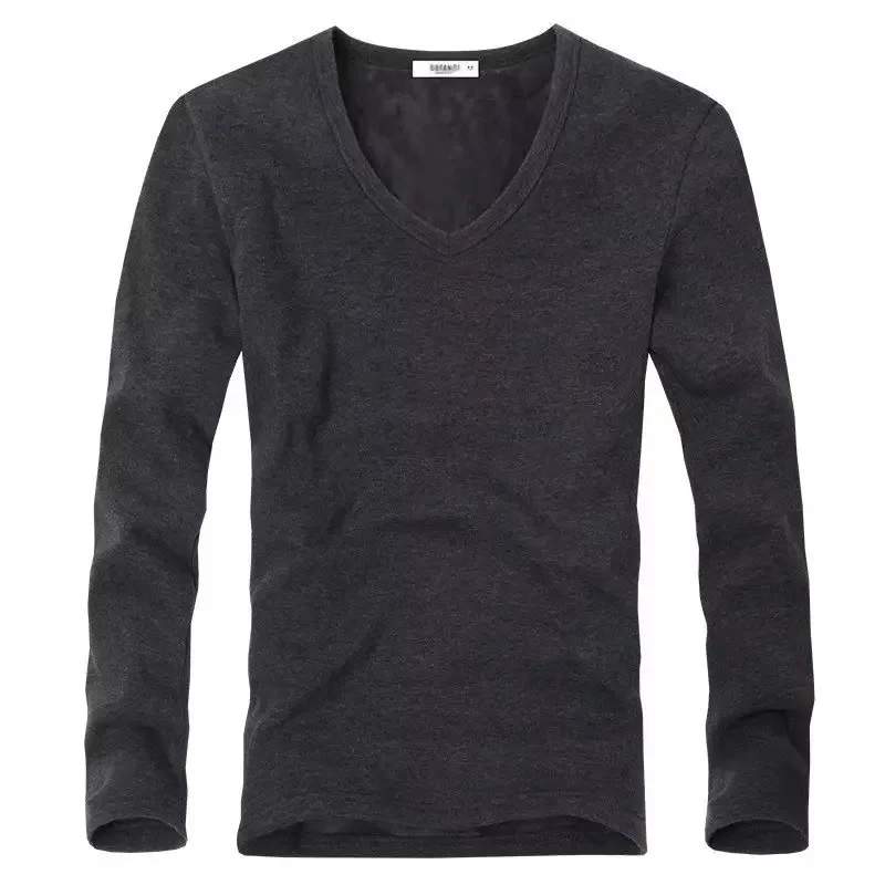 Thermo-Unterwäsche Oberteil für Männer Dickes Thermo-Shirt T-Shirt Langarm Unterhemd Einfarbig Weicher Plüsch Pullover Warmer Unterzieher – Detail 8