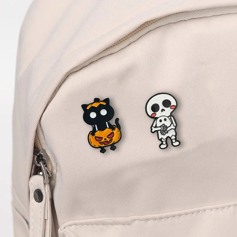 New Creative Cartoon Halloween Pumpkin Black Cat Ghost Devil Mummy Badge Metal Brooch Pin For Gift DIY Clothing Bags Accessories