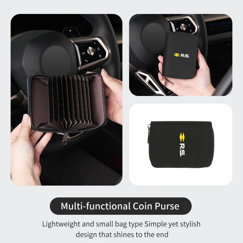 Leather Card Wallet Credit Card Coins Purses Zipper Pocket Storage Bag For Renault RS QM6 Kardian Rafale Espace AUSTRAL Kangoo