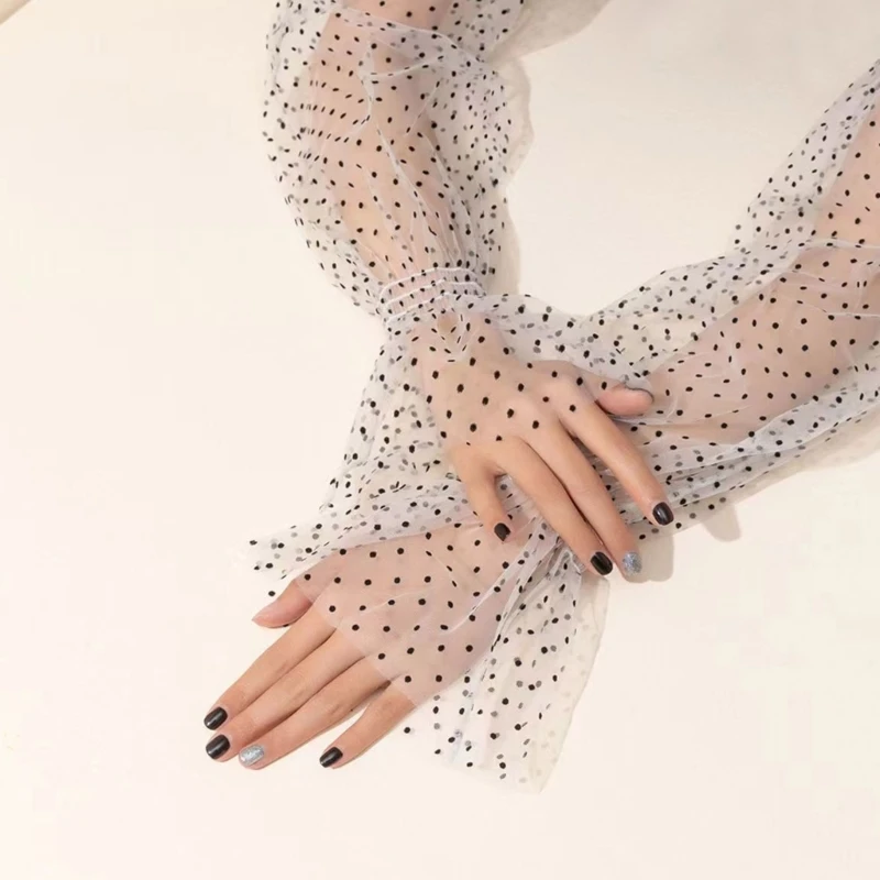 Summer Women Mesh Lace Sleeve with Dot/ Heart Pattern Sun Protection Driving Arm Sleeves Cover Wedding Removable Long Sleeves