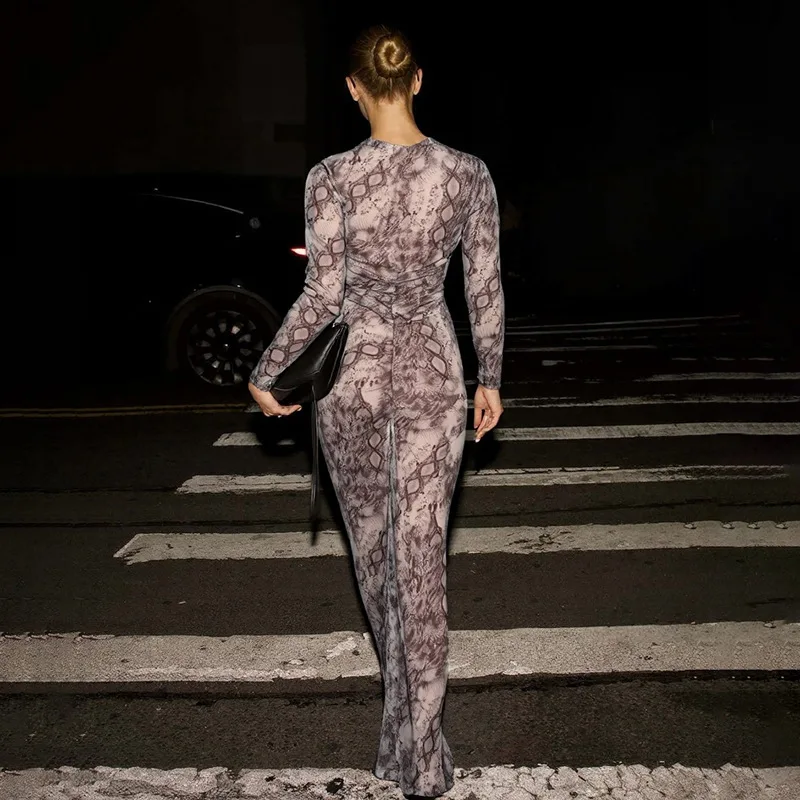 DSMTRC 2026 mujeres Coquette Hollow Serpentine manga completa Split vestidos fruncidos medianoche ceñido al cuerpo ver a través de nudo cruzado Maxi vestido