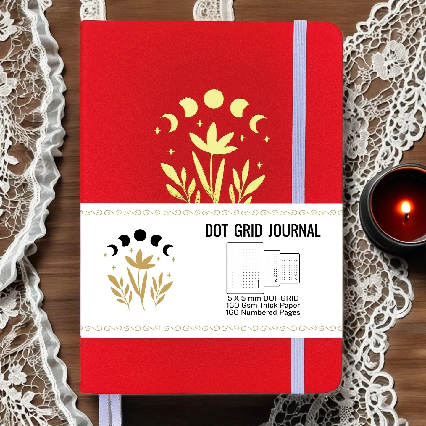 A5 Dotted Grid Journal – BUKE PU-Notizbuch mit cremefarbenem Papier, Seitennummern, ideal für Bujo und Mind Mapping