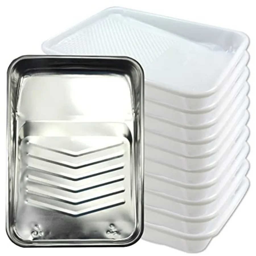 1 Piece 9 Inch Metal Paint Tray with 10 Tray Liners, Paint Trays for Paint Roller, Paint Tray Liner Disposable for Home Wall Pa