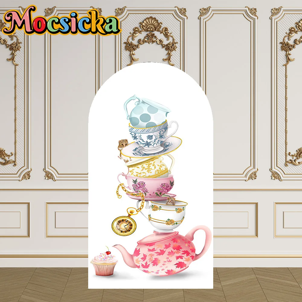 Mocsicka 2-seitige Fußgewölbeabdeckung Alice's Dream World Dekoration Hintergrund Babyparty Bogen Wand Kinder 1. Geburtstag Party Abschlussball