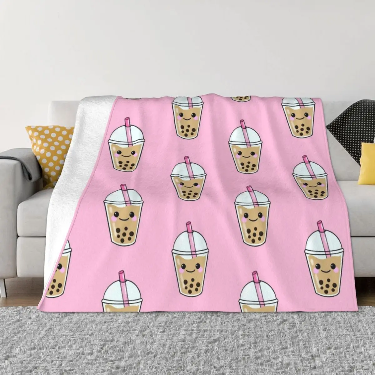 

Tapioca Classic Boba Milk Tea with Kawaii Face Throw Blanket Tourist Blanket Bed covers