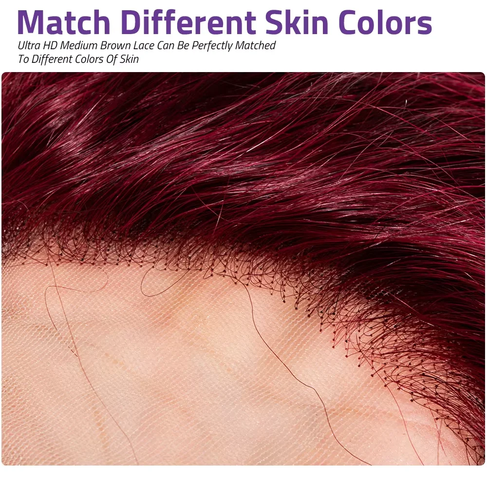 44 46 Inch 99J Burgundy Red Straight Human Hair Wig 13x6 13x4 HD Transparent Lace Front Wig 200% Density Brazilian Cuticle Aligned Remy Hair Pre Plucked Baby Hair Wig Natural Hairline Soft Silky Wigs for Women Daily Party Wear view 3