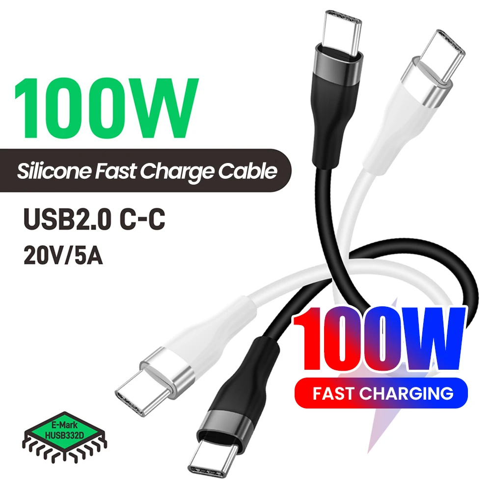 100W Silicone Fast Charging Power Bank 0.25M/0.5M Short USB C Cable 5A Type C to Type C Cable For iPhone 15 16 Samsung Xiaomi