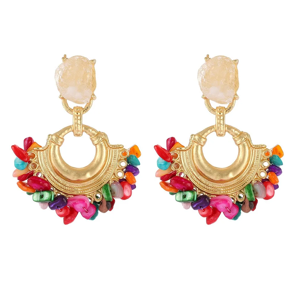 new in Fashionable Charm Metal jewellery earrings women Exquisite Fan shaped Natural Stone Resin women\'s earring jewelry