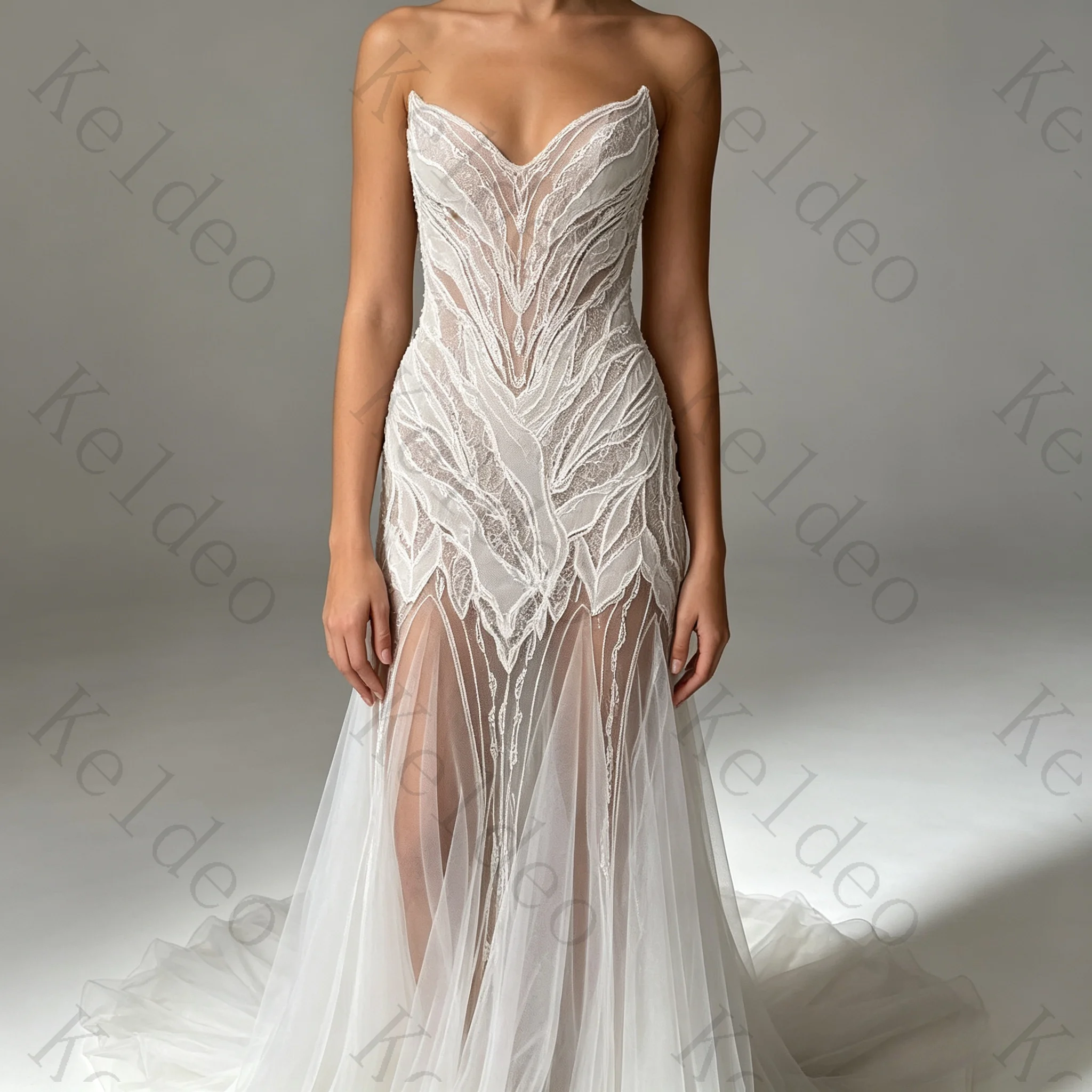 Customized Sweetheart Straight Sleeveless Wedding Dresses Elegant Lace Applique Tulle Draped Open Back Floor Length Bridal Gowns