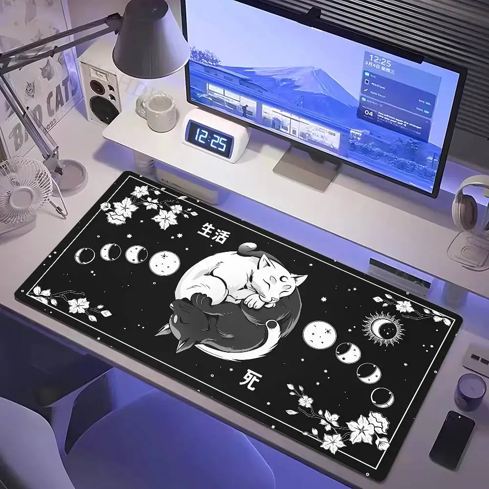 Black Cat Mouse Pad Large Mousepad Black and white Kawaii Mouse Mat Computer Office Accessories Desk Mat 90x40 Custom Mause Pad