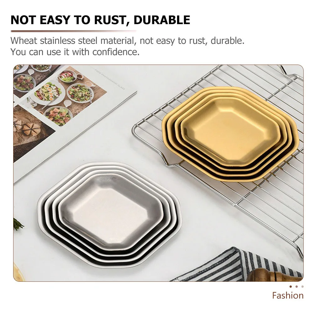 

2pcs Octagon Snack Plates Stainless Steel Small Food Dishes For Appetizer Dessert Sushi Fruit Korean Style Serving Tray