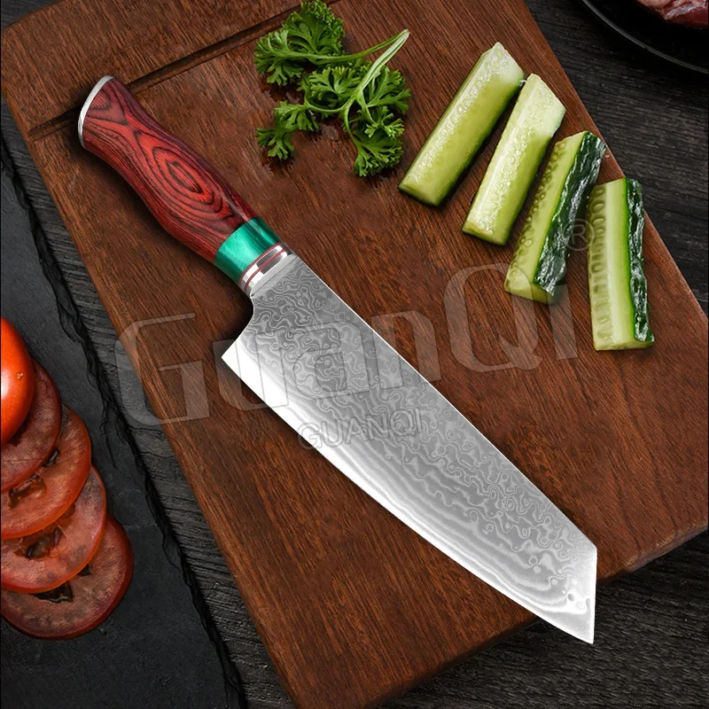 7 Inch Damascus Steel Cleaver Knife Chinese Kitchen Chef Knife Wood Handle Meat Slicer Sashimi Butcher Knives Cutlery