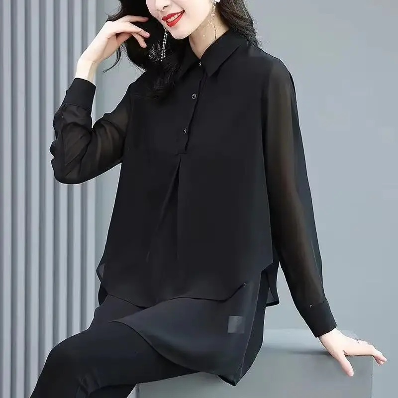 

Korean Feminine Large Size 4XL Shirts Tops Spring Summer Women Fashion Long Sleeves Shirt 2025 Ladies Loose Chiffon Blouse Coat